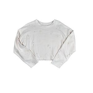 ALO Yoga Cadence Grommet Cropped Sweatshirt Size Medium Cream Long Sleeve